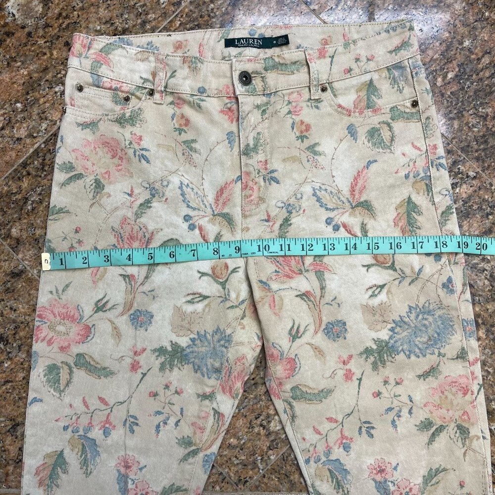 Ralph Lauren Women Floral Beige Pants Premier Skinny Ankle 5 Pockets Size 8 - Picture 4 of 14